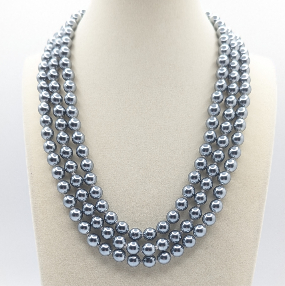 Kenneth Jay Lane Triple Strand Metallic Bead Necklace